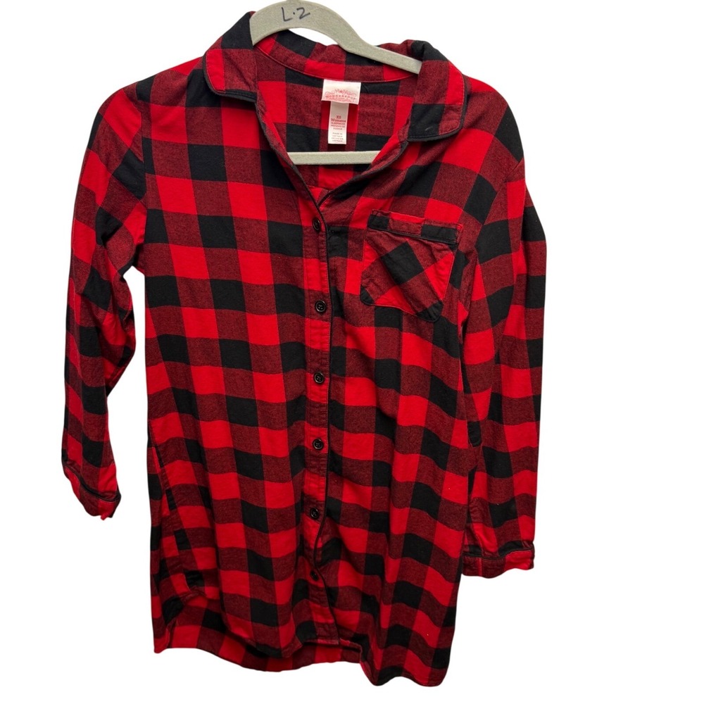 Wondershop Buffalo Plaid Night Shirt Women XS Red Black Excellent Sleep Shirt
